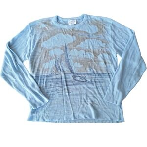 Vintage Donegal Long Sleeve Top L Blue Sailboat Graphic Print Acrylic Sweater
